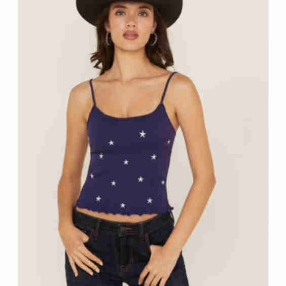 Star Embroidered Sleeveless Cropped Tank Top