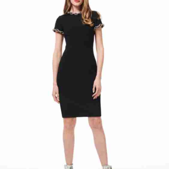 Stretch Crepe Mini Dress with Crystal Chains