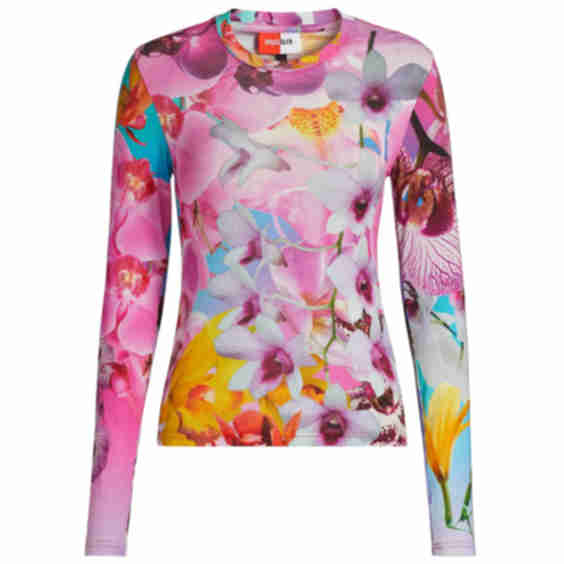 Orchid Floral Rib-Knit Crewneck T-Shirt