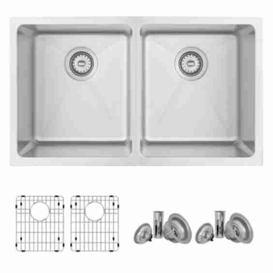 Stylish Dual Mount 31" Double Bowl Stainless Steel Kitchen Sink with Grids and Strainers S-401G