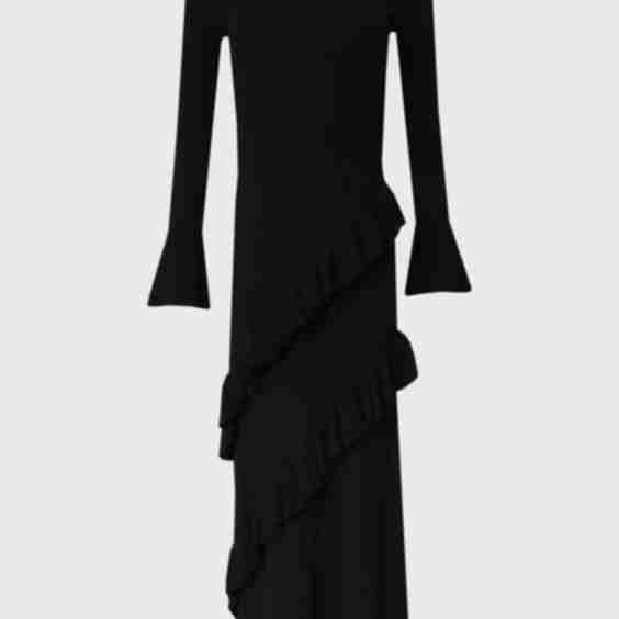  Ruffle Flared Long Sleeve Knit Dress