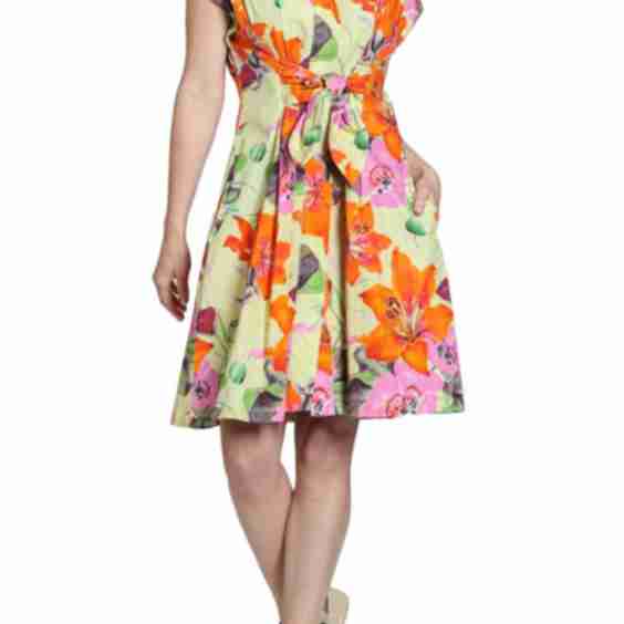 Floral Print Belted A-Line Dress