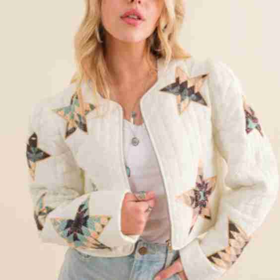 Star Quilted Puff Western Zip Up Jacket