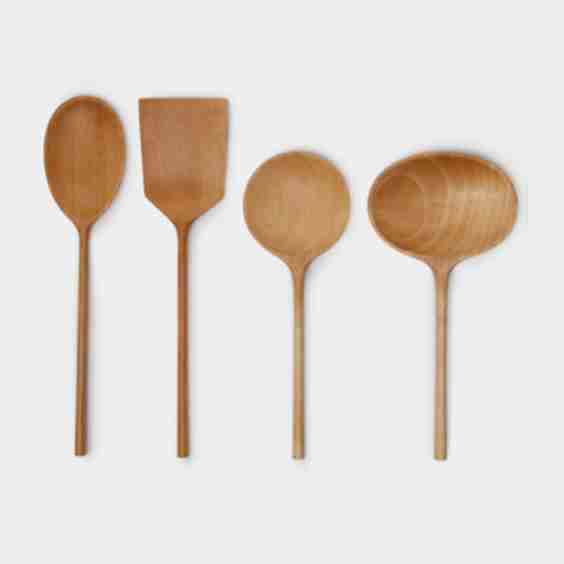 Hand Carved Walnut Mixed Utensils Set Of 4