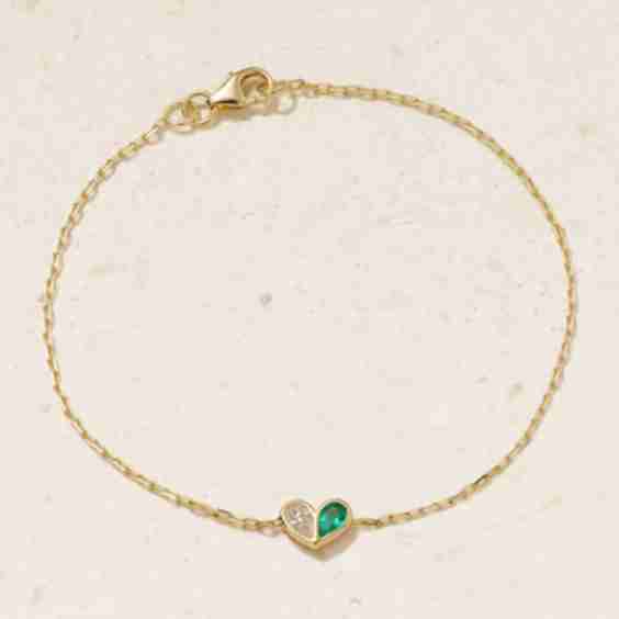 Mini Sweetheart 18-Karat Gold, Diamond And Emerald Bracelet