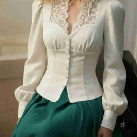 Linen Long Sleeves, Plain, Lace Shirt