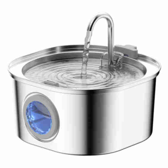 Cat Water Fountain - 3.2L/108oz Stainless Steel Pet Water Drinking Fountain for Cats Indoor, Dog Water Fountain with Water Level Window and 3 Filters + 3 Sponges