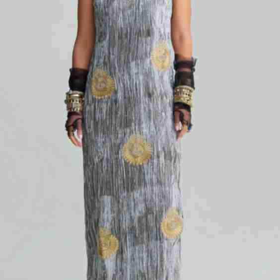 Syra Metallic Embroidery Crushed Maxi Dress