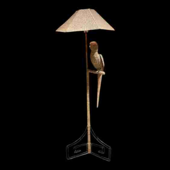 1970s Tropical Exotic Vintage Wicker Parrot Floor Lamp
