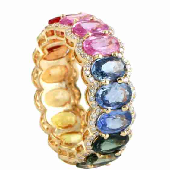 Oval Cut Multicolor Sapphire & Diamond Eternity Ring