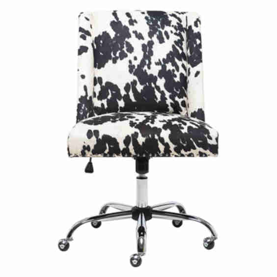 Black and White Spots Velvet Upholstered Ergonomic Home Office Chair 