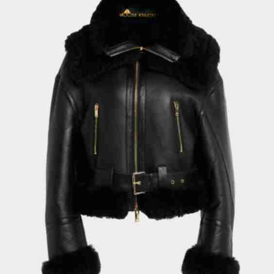 MTD Leather Biker Jacket with Shearling Trim