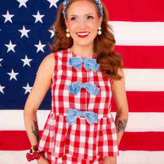 Gingham Picnic Peplum Top with Bows