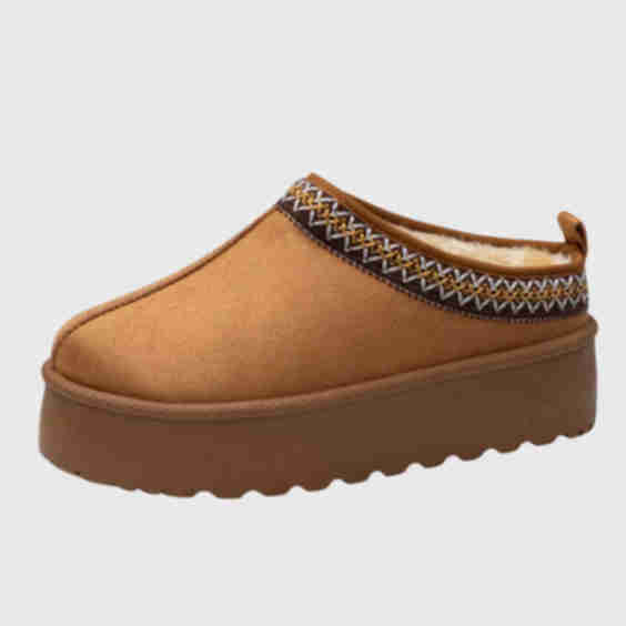 Emily  Platform Slippers Faux Fur Warm Slip On Clog Shoes Short Ankle Boots 