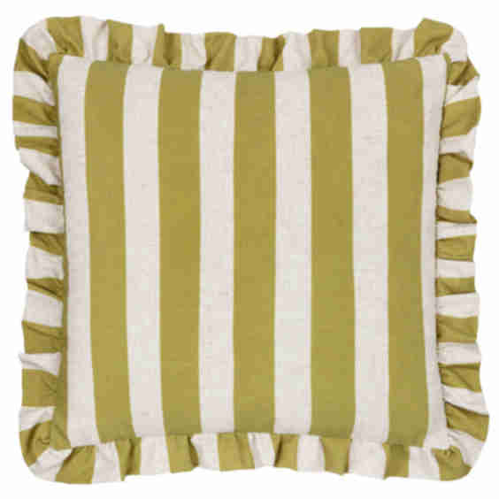 Linen Stripe Printed Ruffle Cushion