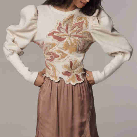 Deco Puff-Sleeve Sweater