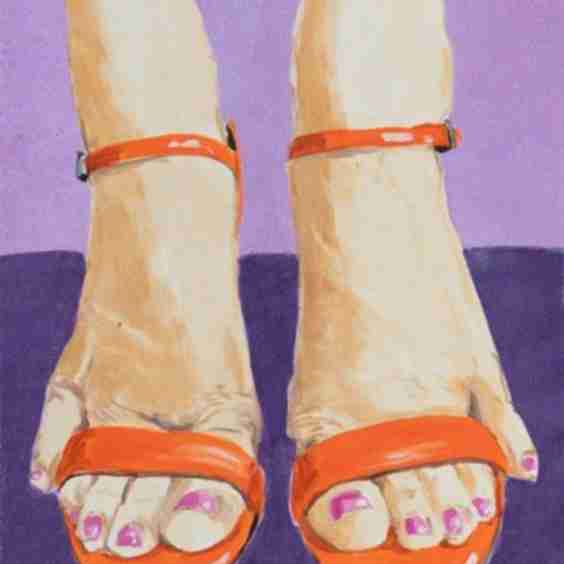 Portrait Of Feet With Heels Toe Nail Polish And Glitter Background Art