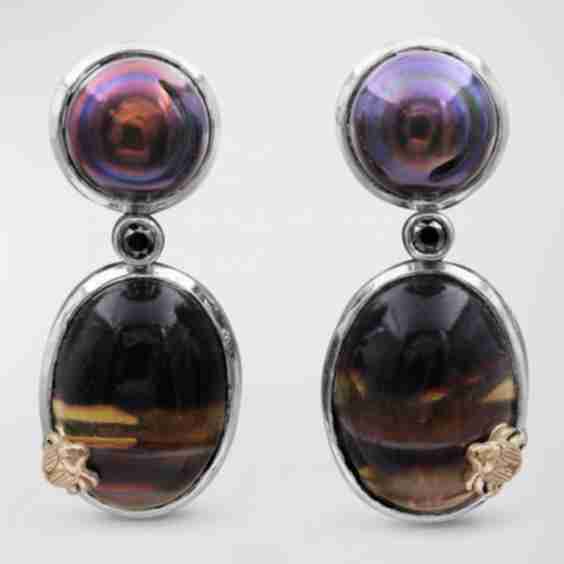 Pearl Fluorite and Black Diamond Earrings