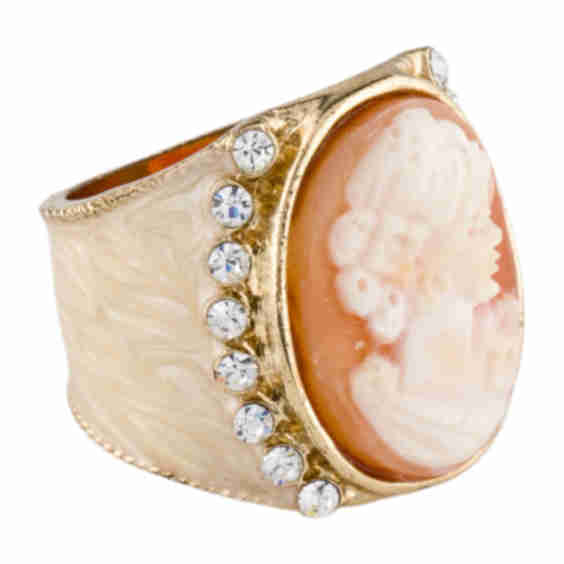 Crystal, Enamel & Shell Cameo Ring
