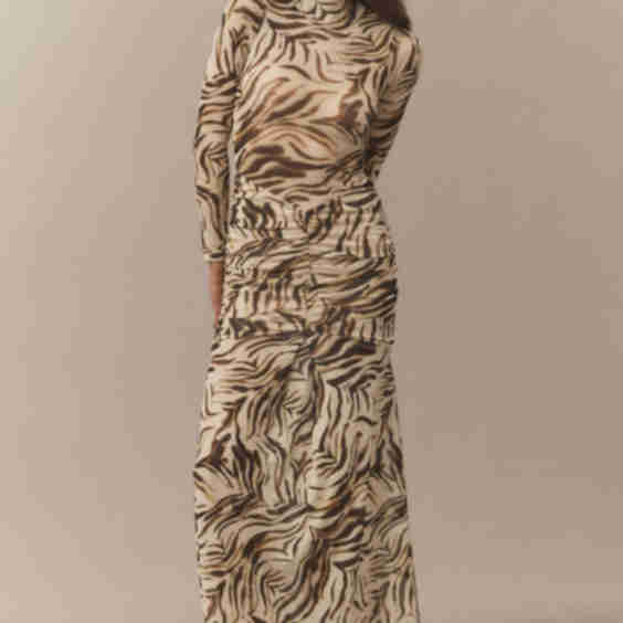 Mock-Neck Mesh Drop-Waist Maxi Dress