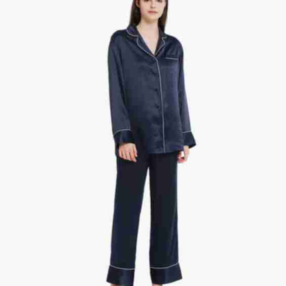 Piped Washable Silk Pajamas Set  