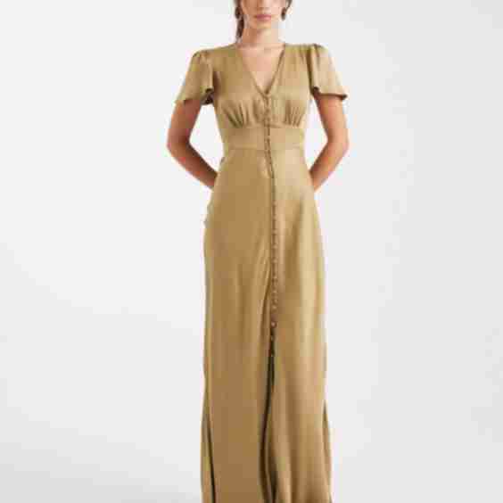 Bridesmaid Cap Sleeve Button Front Maxi Dress