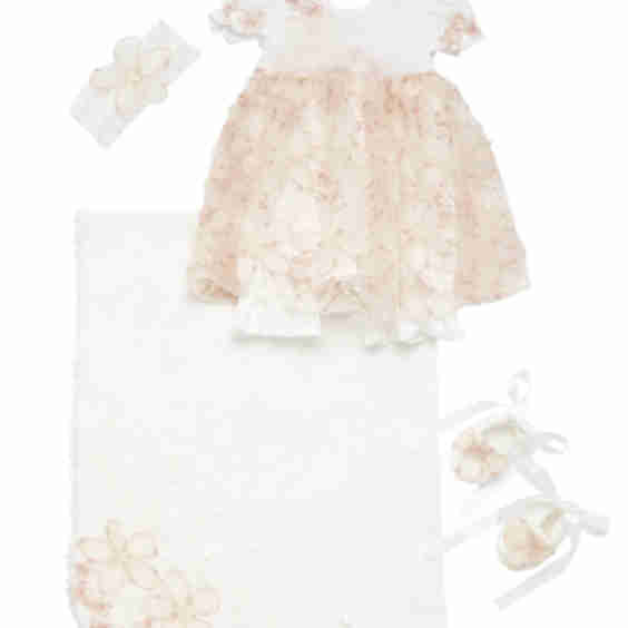 Baby Girl's 4-Piece Beaded Lace Dress, Headband, Booties & Blanket Set