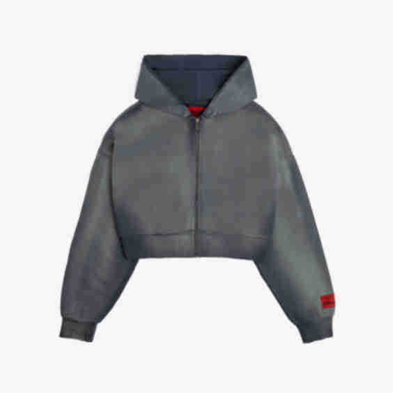 Washed Cropped Zip Hoodie