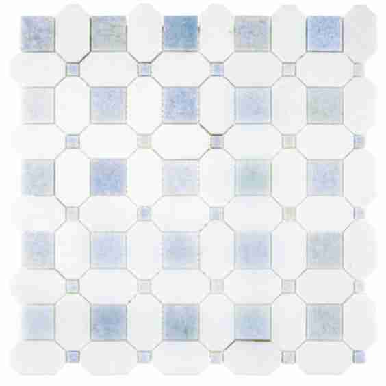Thassos Celeste Basketweave Polished Marble Mosaic