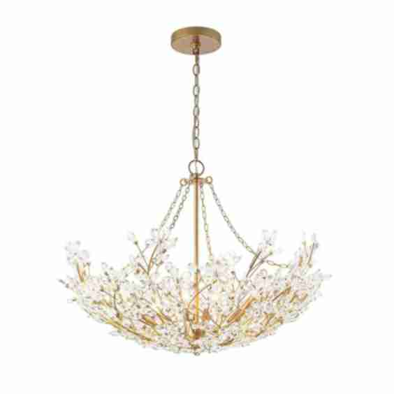 Luxe Sculpture Bloom Glass Floral Brass Basket Chandelier
