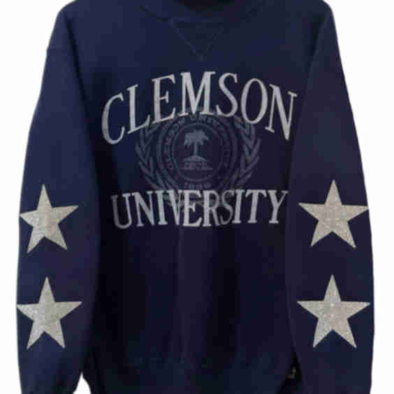 Clemson University, One of a Kind Vintage Mockneck Sweatshirt with Crystal Star Design