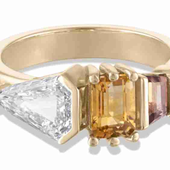 Fusion Shield Cut Diamond And Apricot Sapphire Ring