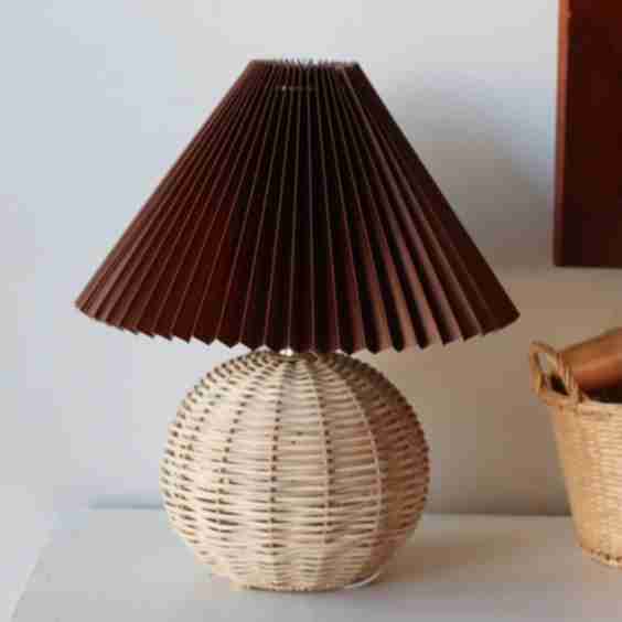 Round Rattan Lamp with Pleated Shade