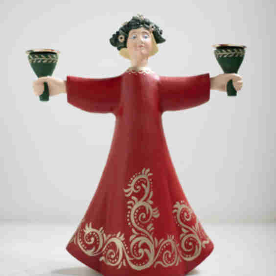 Hand-Carved Norwegian Flowergirl Candleholder