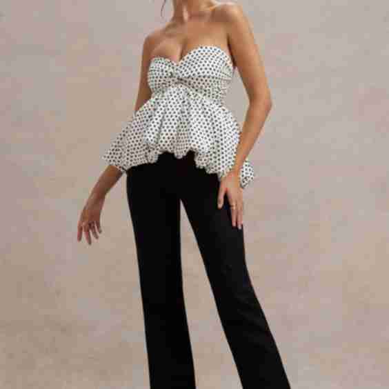 Polka Dot Strapless Ruffled Jumpsuit