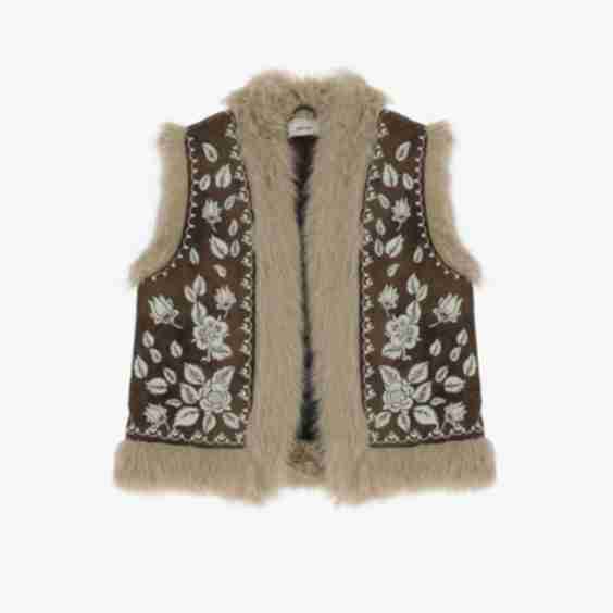 Embroidered Vest With Faux Fur trim