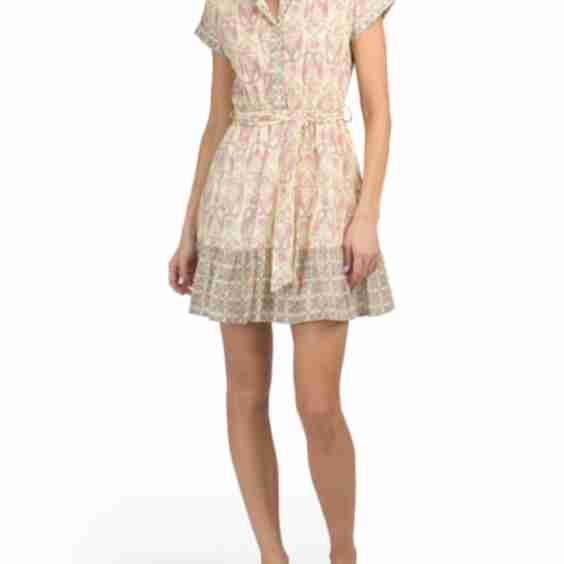 Made In Italy Short Sleeve Belted Mini Shirt Dress