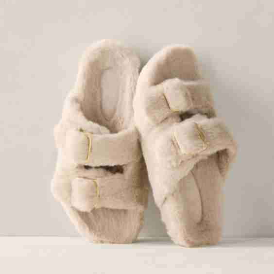 Faux Fur Buckle Slippers