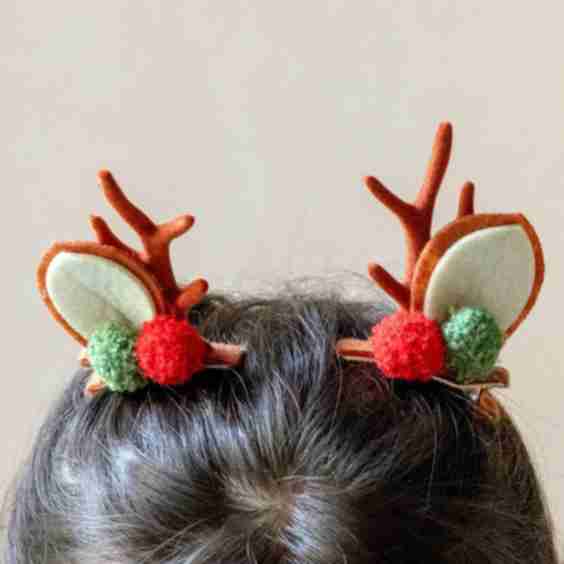 Antler Pompom Christmas Hair Clips