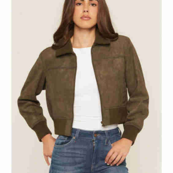 Washed Faux Leather Bomber Jacket