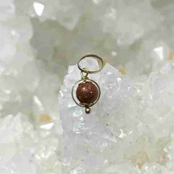 Round Gold Stone Sphere with 14k Pendant Charm 13x5mm