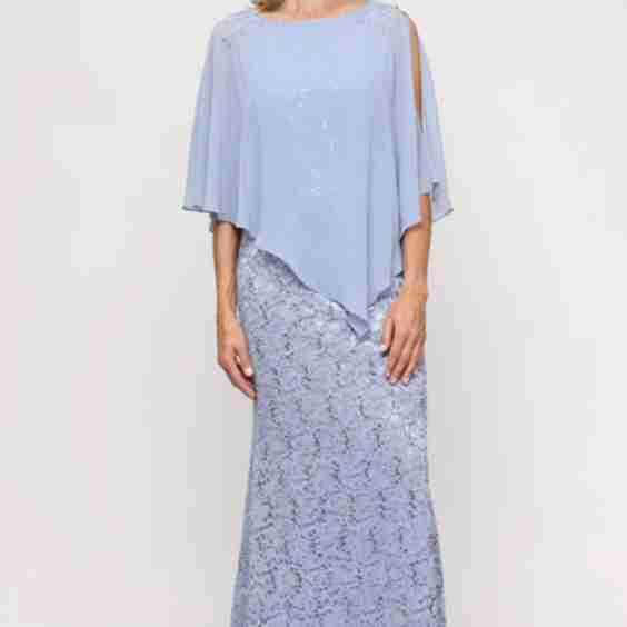 Popover Dress with Beaded Shoulder Detail and Asymmetric Overlay