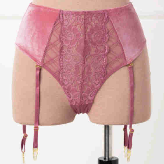 High Waist Velvet Crotchless Garter Panty