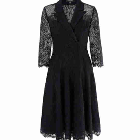 Peak-Lapel Midi Lace Dress
