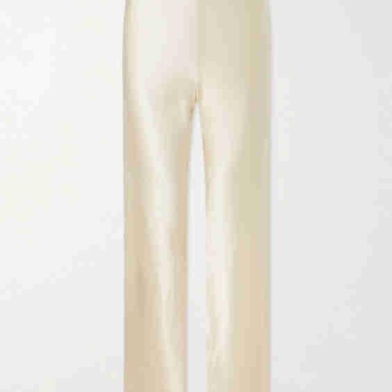 Appliquéd Silk-Charmeuse Straight-Leg Pants