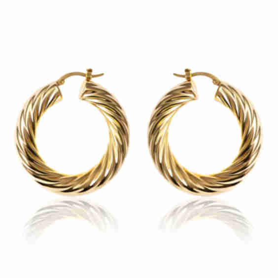 “Caroline” Large 14k Gold Plated Twisted Hoops