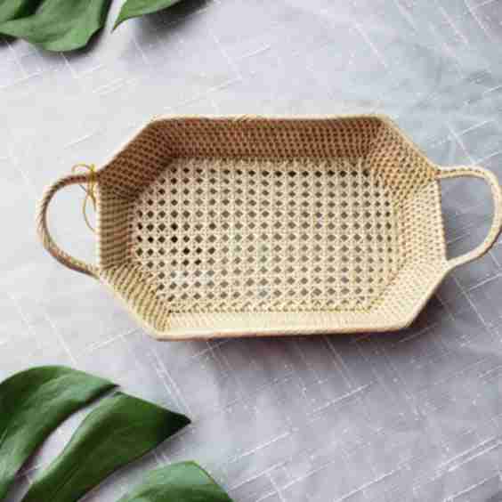 Petite Rectangular Mini Rattan Tray W/ Handles