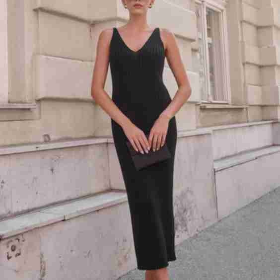 Knitted Ribbed V-Neck Dress