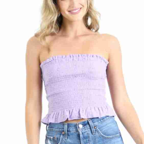 Smocked Tube Top With Embroidered Detail Strapless Boho Summer Top