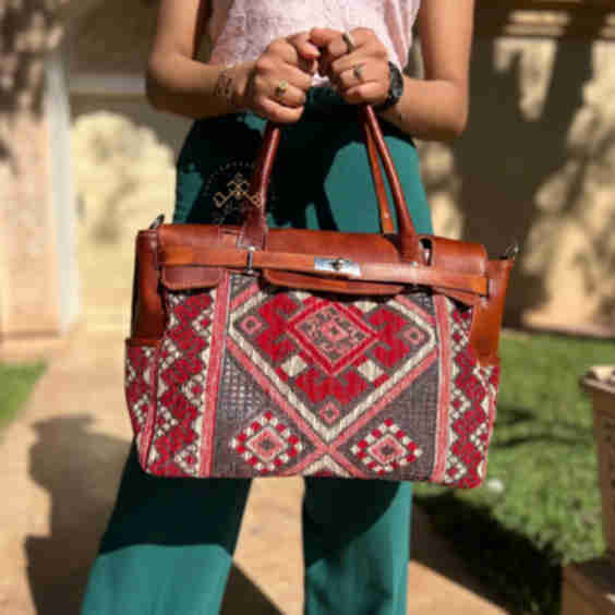 Luxury Leather and Kilim Shoulder Bag